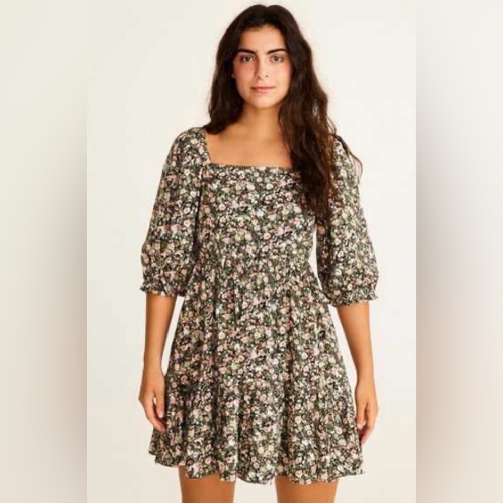 NWT Levi's Boho Floral Puff Sleeve Square Neckline Mini Dress | Medium